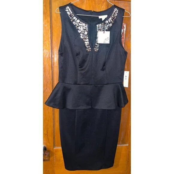 bisou bisou peplum dress Bisou Bisou short black peplum dress with gem collar